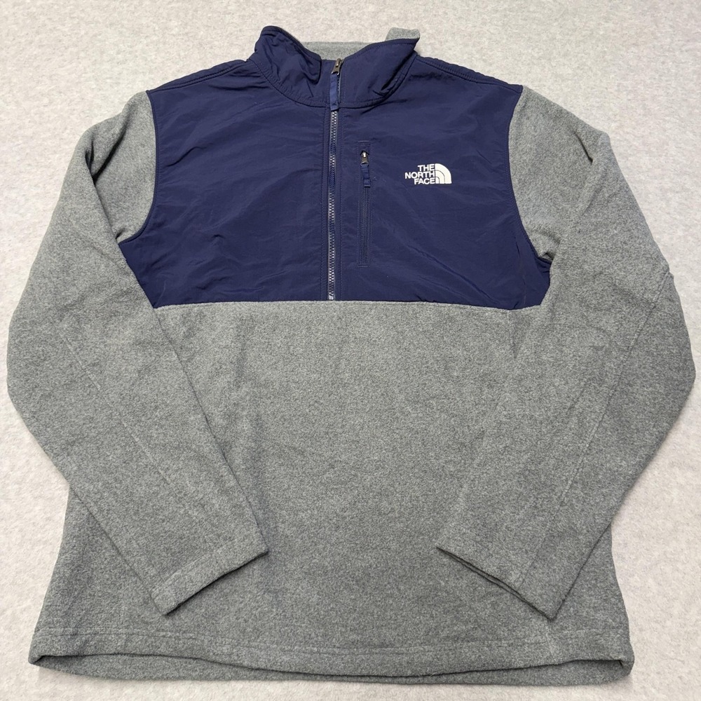 The North Face Denali Jacket Mens Large Gray Navy Fleece 1/2 Zip Pullover